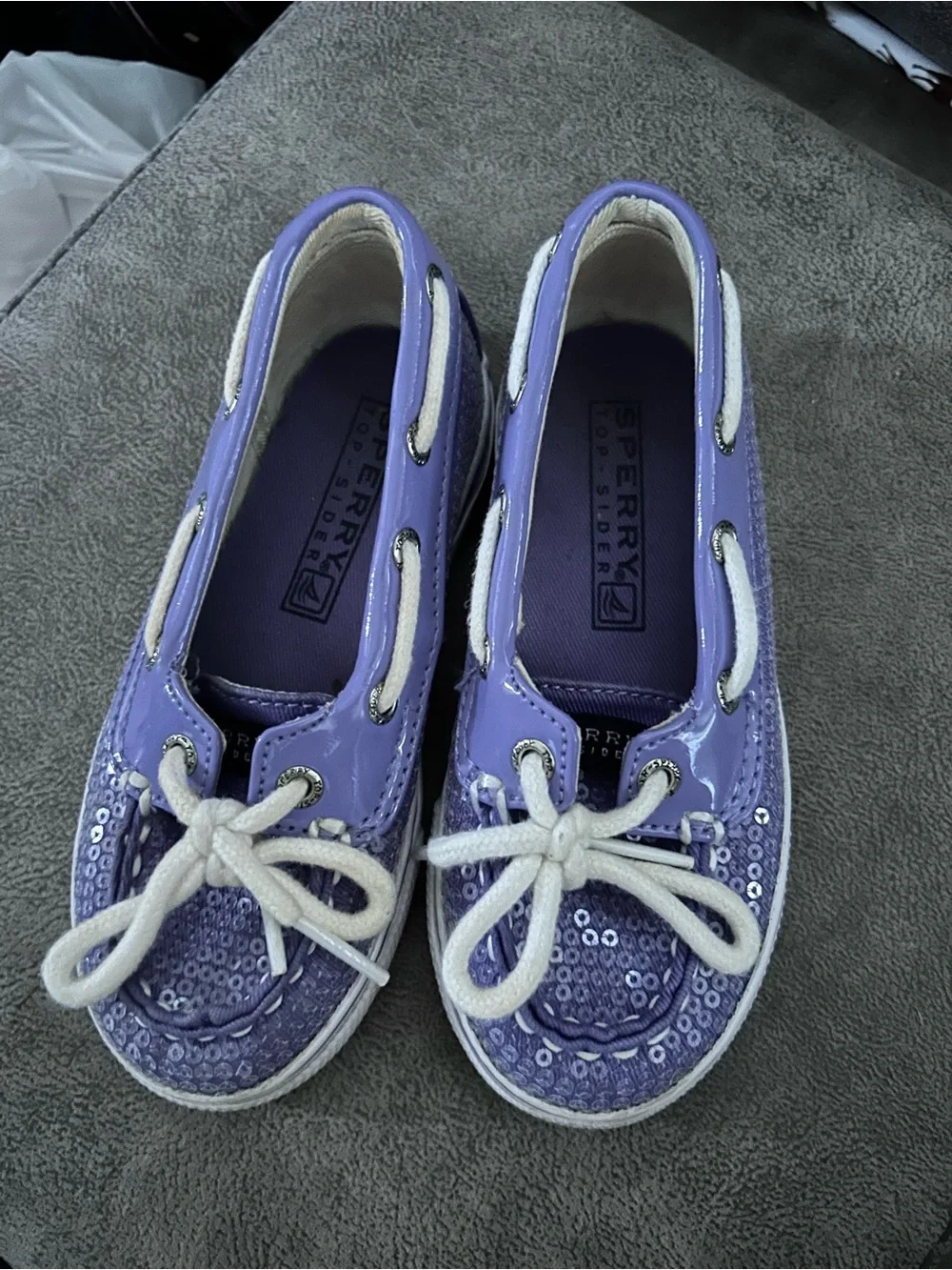 Sperry Girls Lavender Sequin Boat Shoes with Bow